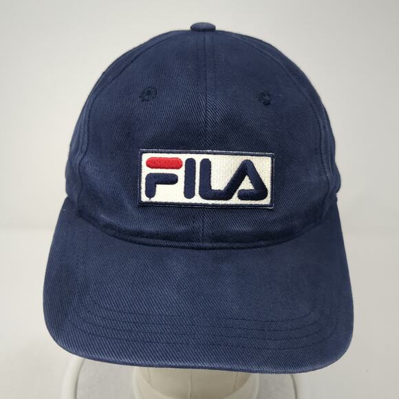 FILA Snapback Cap Blue One Size Adjustable Embroidered Vented Holes Cotton - Picture 2 of 10